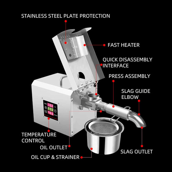 600W Automatische Ölpresse Maschine, Kalt/Heiss Öl Pressmaschine Elektrische, 50% Ölproduktion|3-6kg