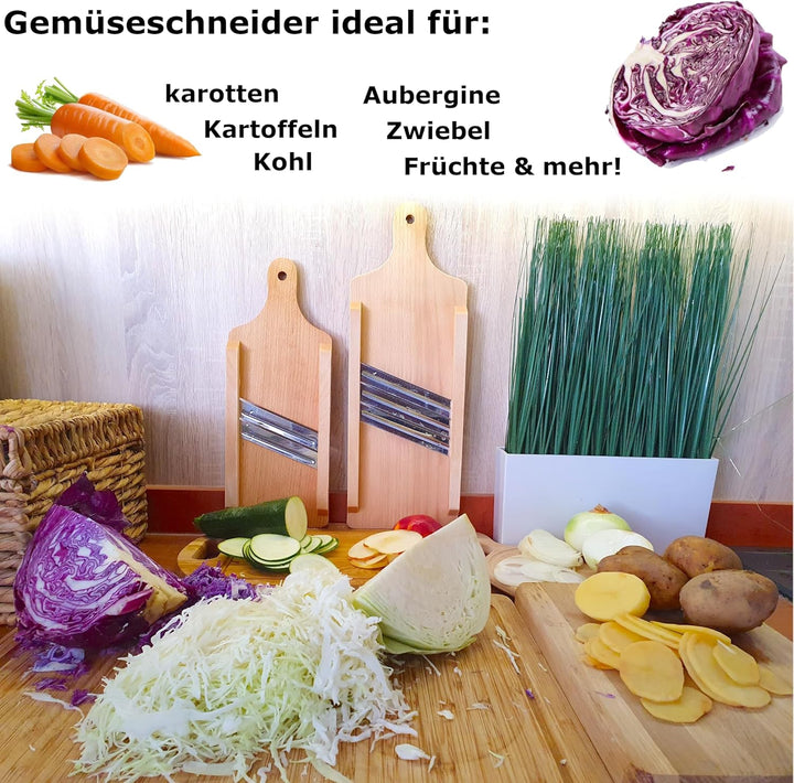 OSTENTO Krauthobel | Mandoline Gemüsehobel Holz - Kohlhobel Kohlreibe Kohlschneider Krautschneider G
