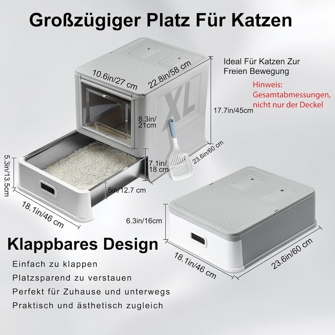 Marchul XL Katzentoilette, Geschlossene Katzentoilette aus Edelstahl mit Deckel und Schubladen-Desig