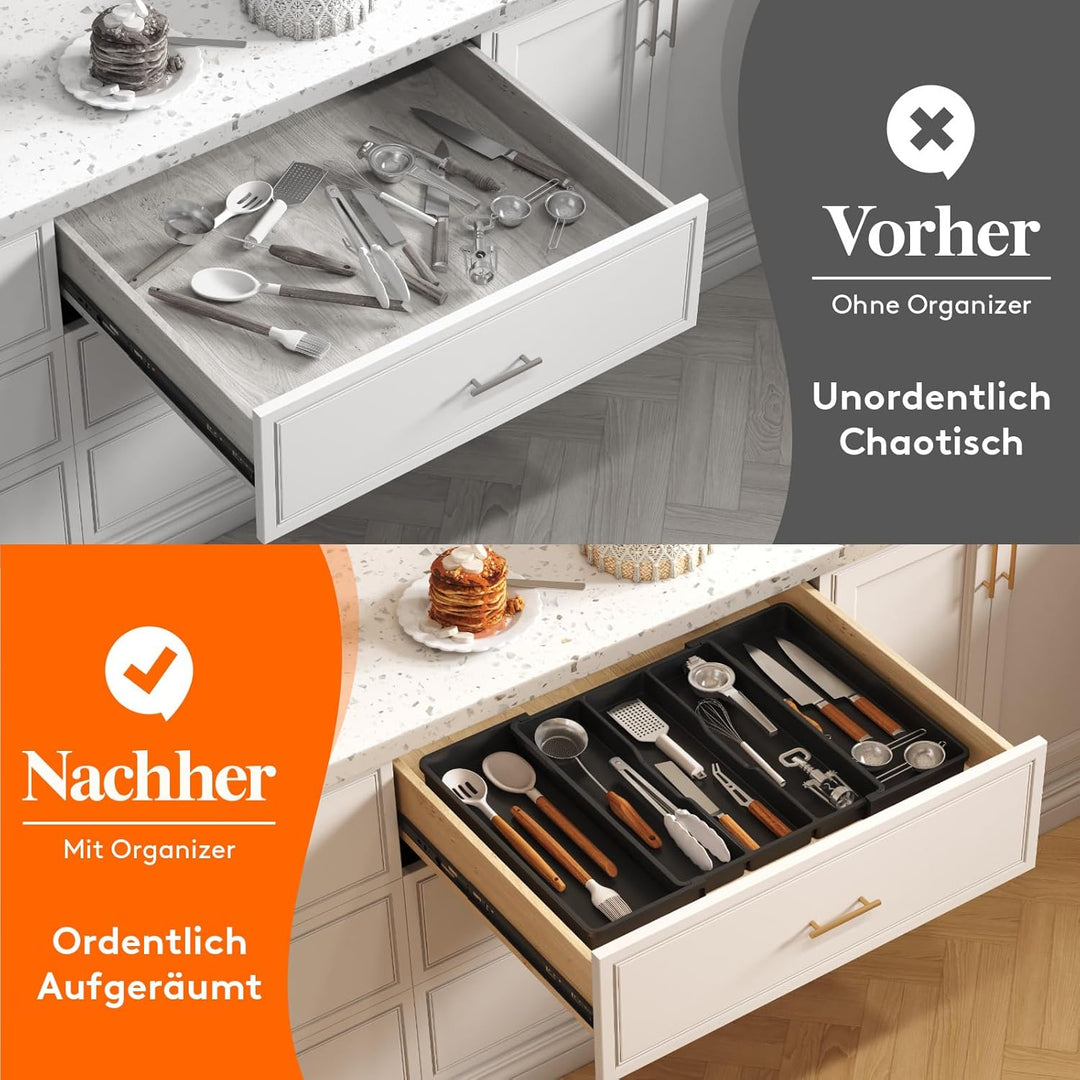 Lifewit Besteckkasten für Schubladen, Grosser Utensilienständer Erweiterbar auf 69 cm, verstellbarer