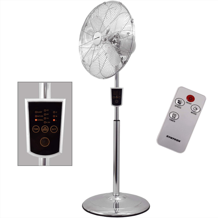 Syntrox Germany Retro Standventilator Ventilator mit Fernbedienung Chrom Timer Oszillation Axialvent