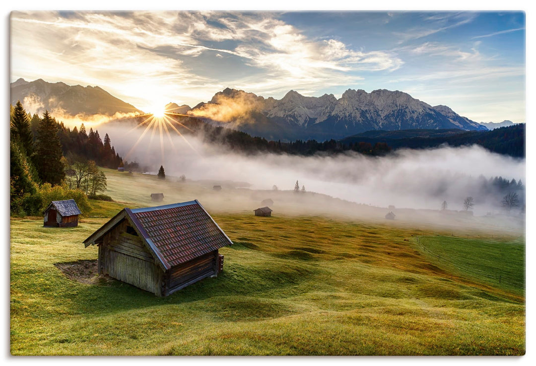ARTLAND Wanddeko Leinwand Bilder Wandbild 120x80 cm Landschaftsbilder Bayern Berge Alpen Natur Allgä