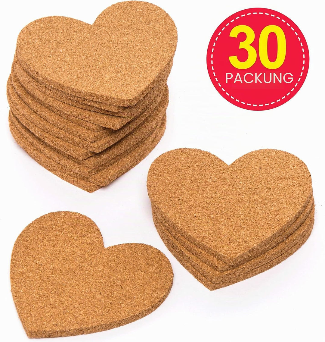 Baker Ross Grosspackung Kork-Untersetzer „Herz“ (30 Stück) – Bastelidee zum Valentinstag oder Mutter