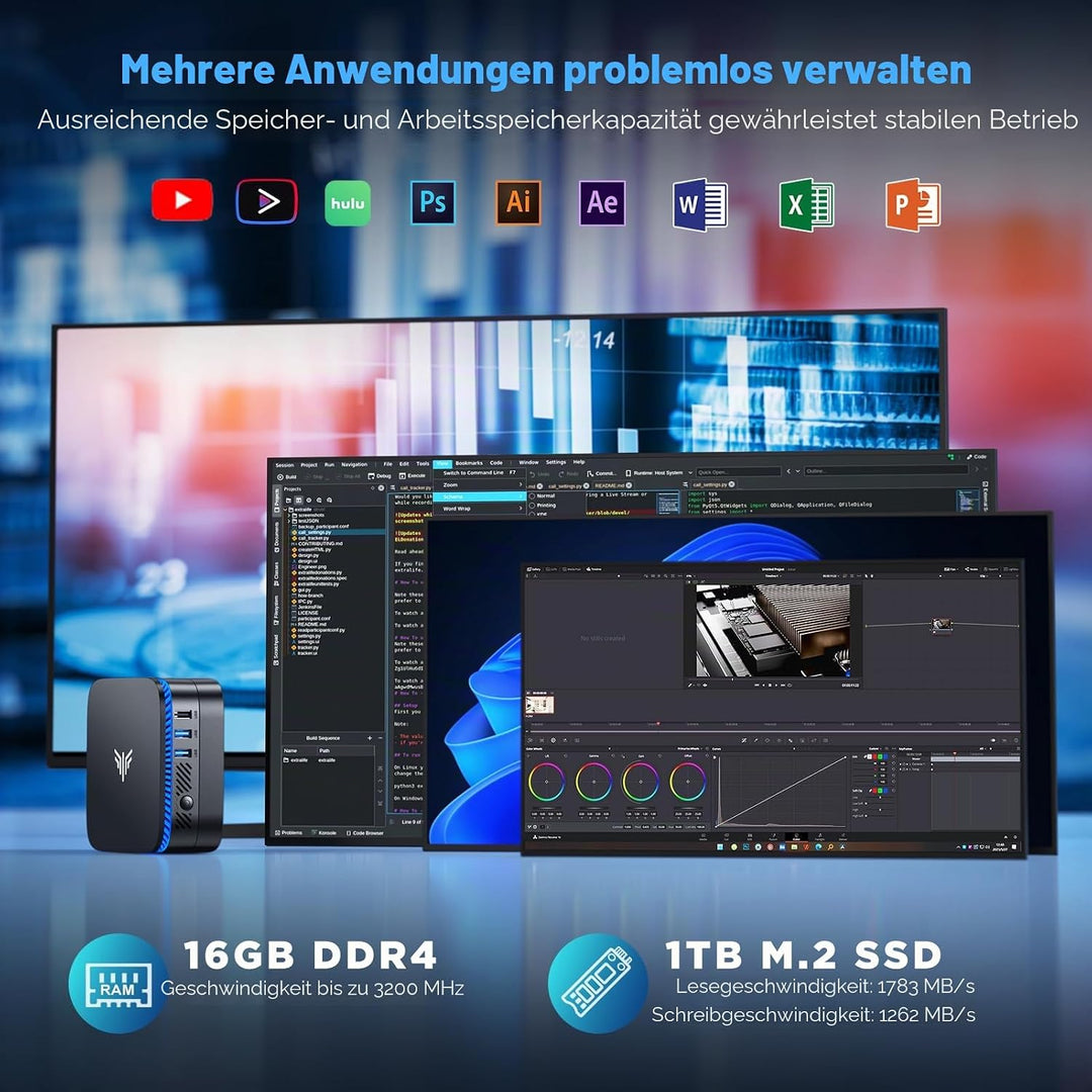 NiPoGi Mini PC W-11 Pro Ιntel Alder Lake-Ν N100(bis 3,4 GHz) 16GB DDR4 1TB SSD, Mini Computer HDMI 2