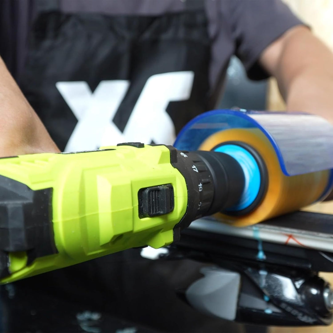 Xcman rotierendes Bürsten-Set für Ski, Bürstengriff mit Achse und 3 Bürsten: Nylon, Rosshaar, Messin