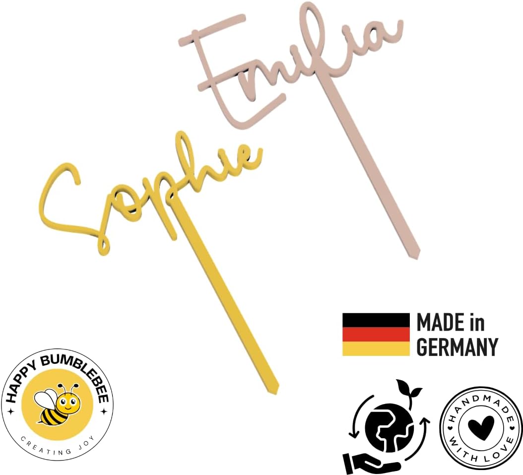 HappyBumblebee Cake Topper Geburtstag Personalisiert – Kuchendeko Holz oder Langlebiger Kunststoff i