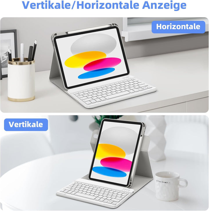 Bettdow für iPad 10.Generation 2022 Tastatur Hülle, Hoch-/Querformat Verwenden, QWERTZ Layout Abnehm