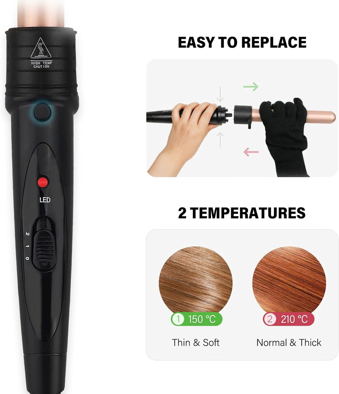 5 in 1 Lockenstab Set Grosse Locken Einstellbare Temperatur Keramikbeschichtung Multifunktions Austa