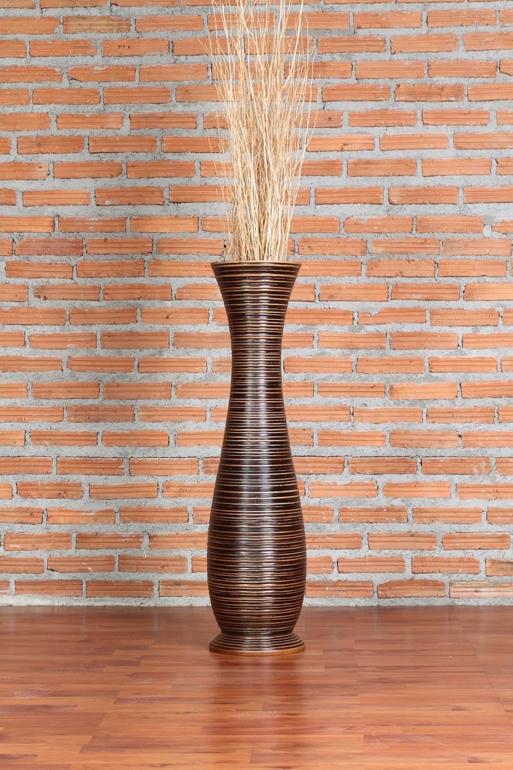 Leewadee Grosse Bodenvase für Dekozweige hohe Standvase Design Holzvase, Holz, 70 cm, Braun 70 cm Br