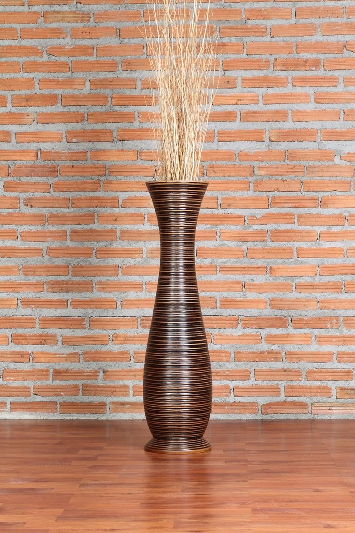Leewadee Grosse Bodenvase für Dekozweige hohe Standvase Design Holzvase, Holz, 70 cm, Braun 70 cm Br