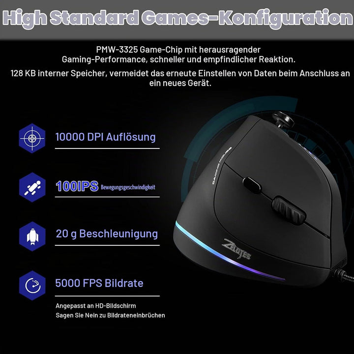 TKMARS Gaming Maus, Optische Vertical Gaming Mouse mit Joystick,Ergonomisches Design Vorbeugung gege