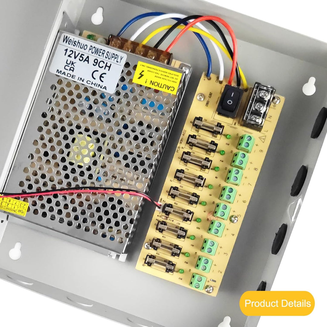 9 Kanal Netzteil Kasten 12V 5A 60W Netzteil für CCTV Kamera Videoüberwachung Leistungsnetzteil 12V 5