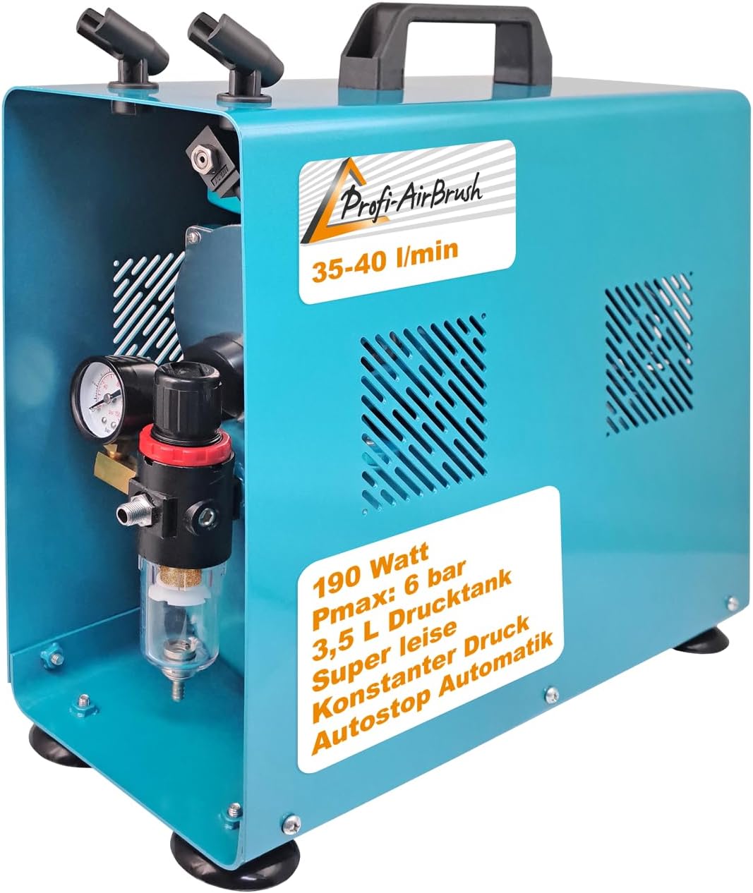 AMUR Airbrush Kompressor Duo-Power - Das Airbrush-Kit mit Doppel/Zweizylinder mit Schutzgehäuse für