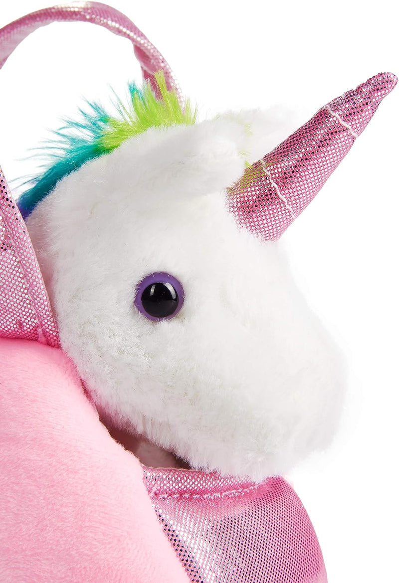 BRUBAKER Einhorn Tasche Regenbogen - 20 cm - Plüschtier in Handtasche - Plüsch Stofftier Kuscheltier