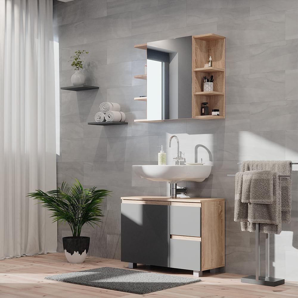 Vicco Waschbeckenunterschrank J-Shape, Sonoma/Anthrazit, 80 x 60.8 cm, Sonoma