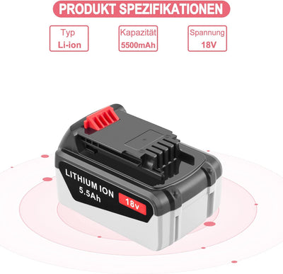 EICHXO 18V 5.5Ah Li-Ion Akku Kompatibel mit Black Decker 18V Gartengeräte und Elektrowerkzeuge BL201