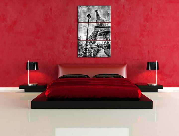 Pixxprint Pariser Eifelturm Retro als Leinwandbild/Grösse: 3 Teilig (120x80) cm/Wandbild/Kunstdruck/