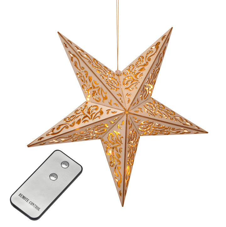 Haushalt International Holzstern mit Fernbedienung 40cm LED beleuchteter Stern Weihnachts Fenster De