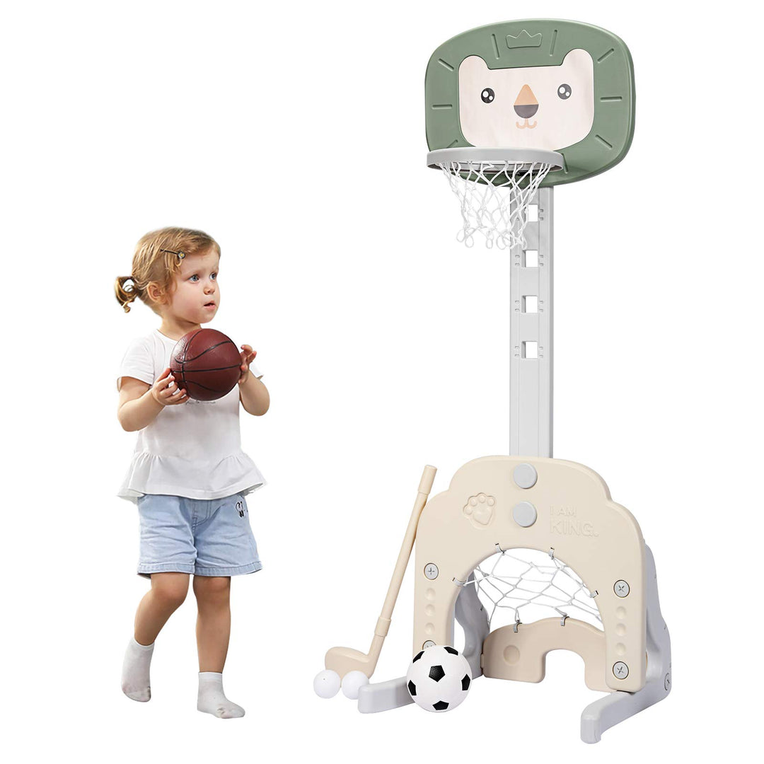GOPLUS 3-in-1 Kinder Spielplatz, Basketballkorb &amp; Fussballtor &amp; Golfspiel, Höhenverstellbarer Basket