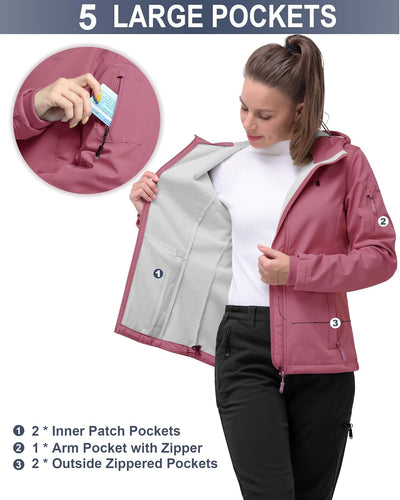 33,000ft Softshelljacke Damen Wasserdichte Atmungsaktive Warme Winterjacke Fleece Übergangsjacke Win