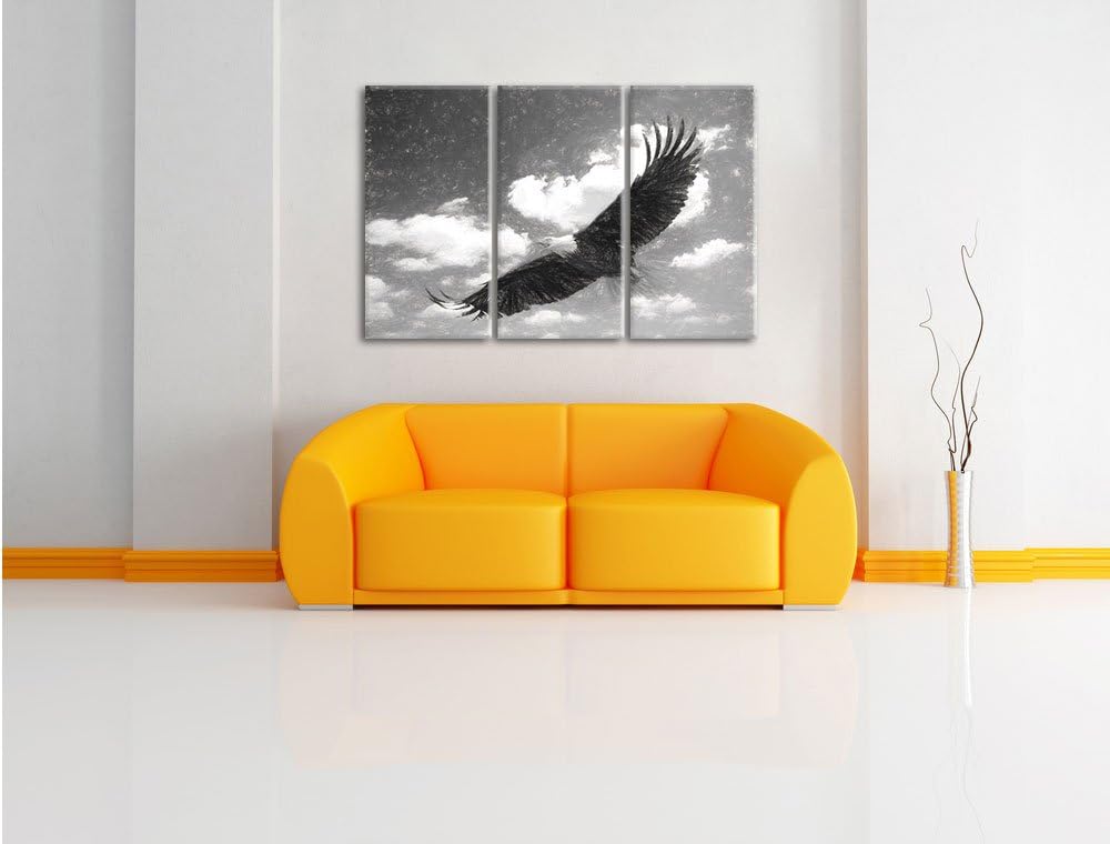 Pixxprint Fliegender Adler als Leinwandbild | Grösse: 3 Teilig (120x80) | Wandbild| Kunstdruck | fer