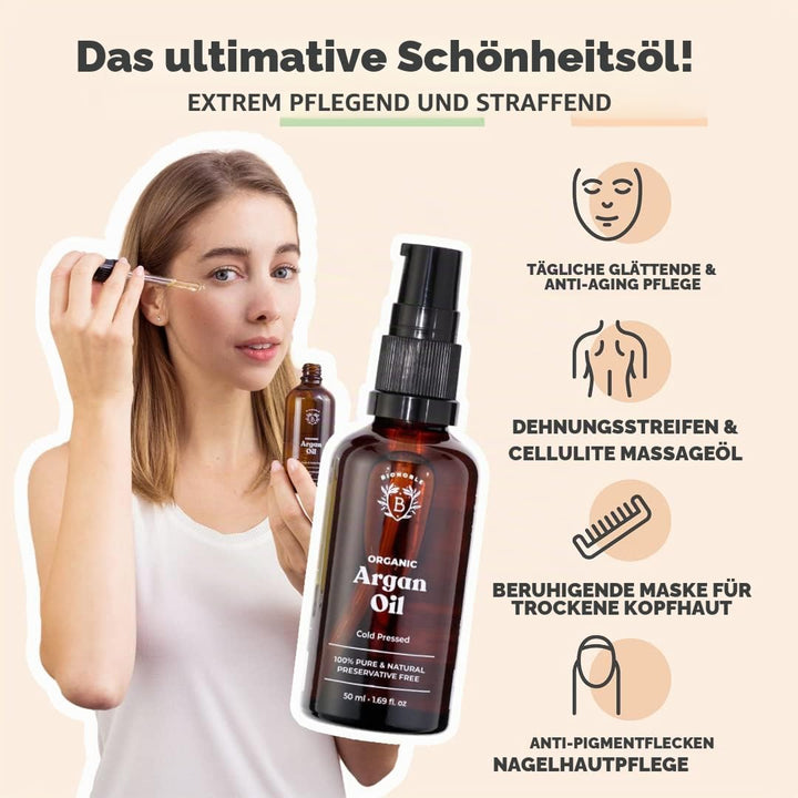 Bionoble Rizinusöl Bio 50ml &amp; Arganöl Bio 50ml - 100% Rein, Natürlich und Kaltgepresst - Gesicht, Kö