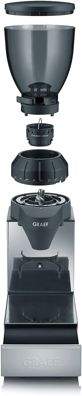 GRAEF Kaffeemühle CM850, Kegelmahlwerk aus Edelstahl, 40 Mahlgradeinstellungen, abnehmbarer 350g Kaf