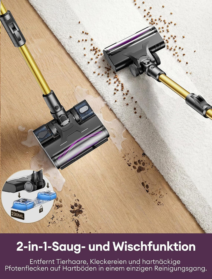 Ultenic Akku Staubsauger mit Wischfunktion, 60KPa/580W/60Mins, Staubsauger Kabellos mit 230ml abnehm