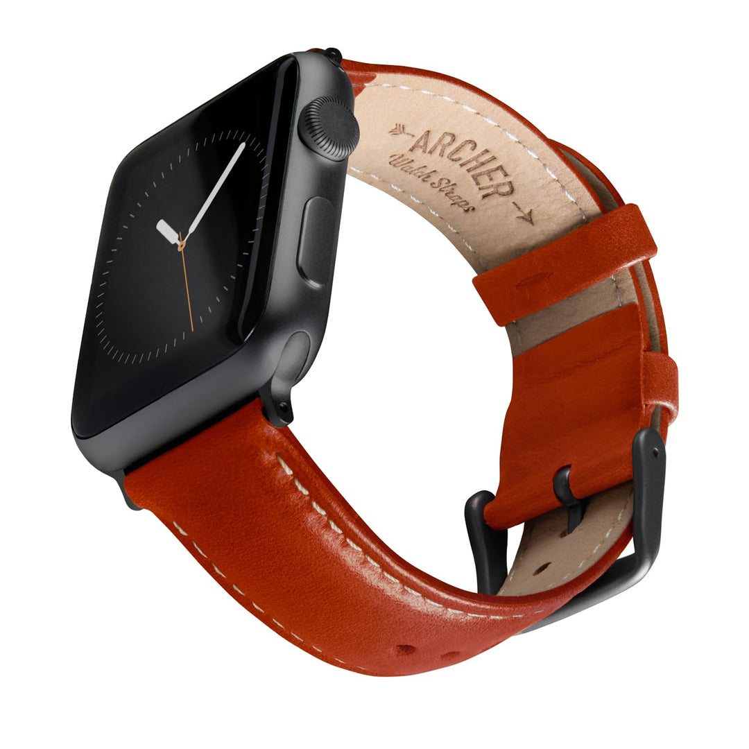Archer Watch Straps - Uhrenarmbänder aus Hochwertigem Genarbtem Leder für Apple Watch Cognac/Naturwe