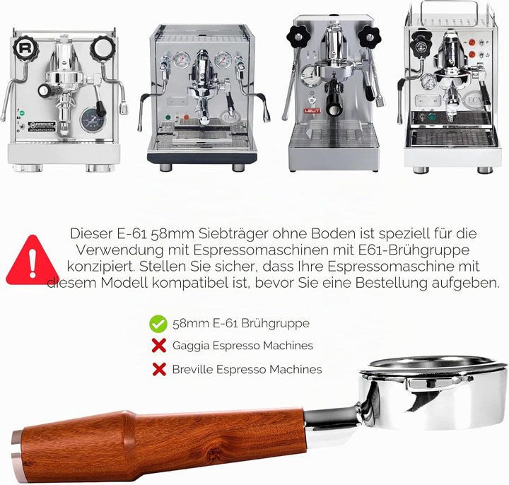 Siebträger für E61-Gruppenkopf, 58 mm, professioneller Siebträger in Barista-Qualität, kompatibel mi