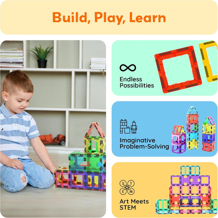 PicassoTiles PT42 Designer Artistry Kit 42pcs Set Magnet Building Tiles Clear Color Magnetic 3D Buil