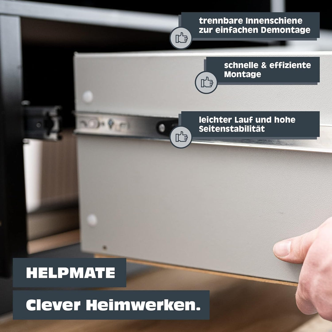 HELPMATE Schubladenschienen push-to-open Vollauszug 500 mm 1 Paar 2er Set Kugelvollauszüge Schublade