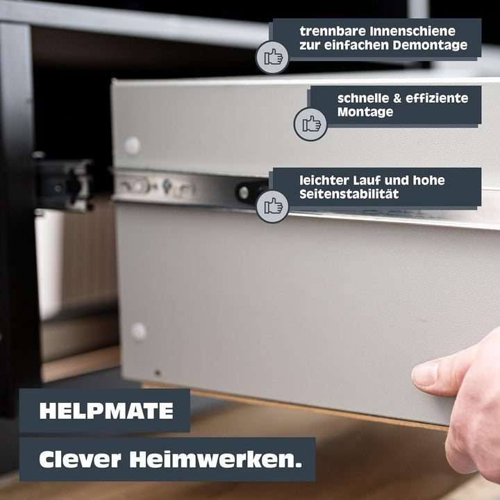 HELPMATE Schubladenschienen push-to-open Vollauszug 500 mm 1 Paar 2er Set Kugelvollauszüge Schublade