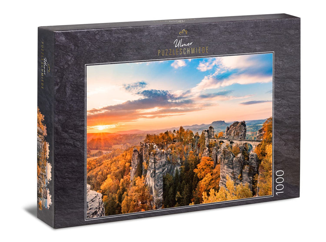 Ulmer Puzzleschmiede - Puzzle „Die Basteibrücke im Abendrot“ - Landschaftsmotiv mit dem Wahrzeichen