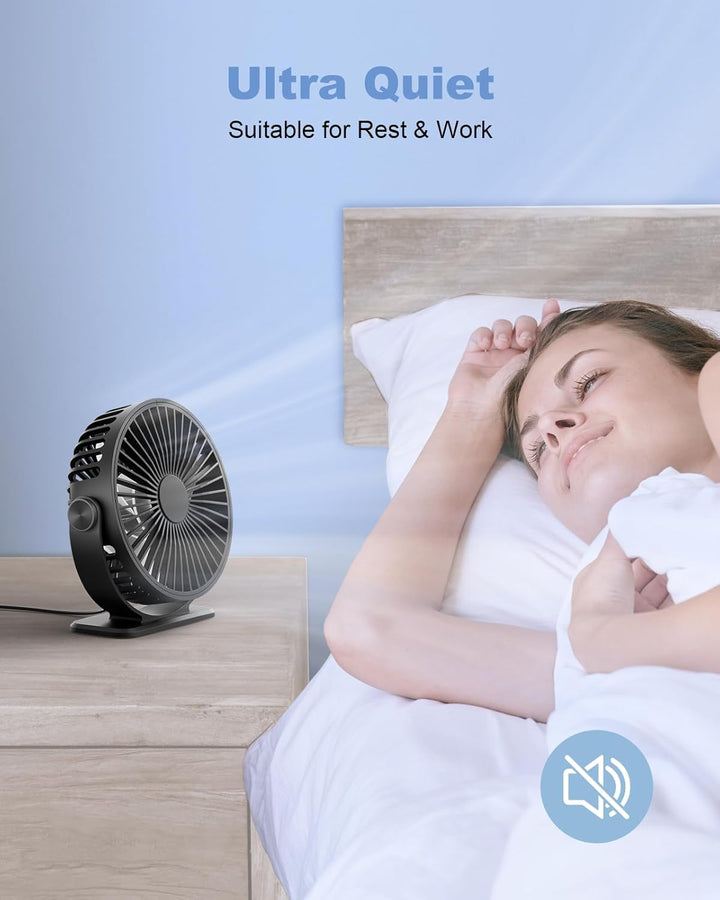 TriPole Ventilator Leiser, Mini Ventilator mit 3 Geschwindigkeiten, USB Tischventilator Leistungssta