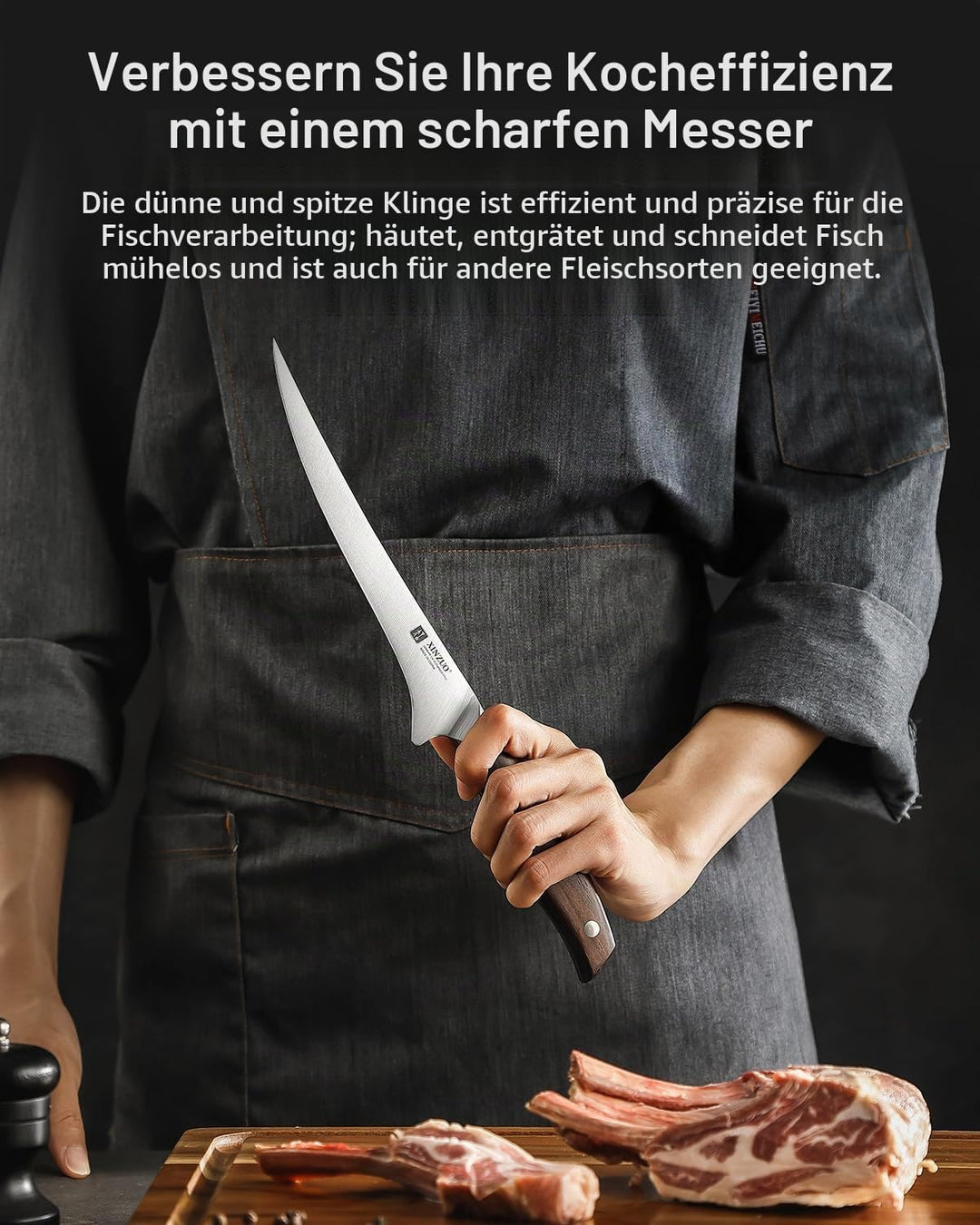 XINZUO 18,1cm Filetiermesser Deutschem 1.4116 Edelstahl,Profi Fischmesser Kochmesser,Multifunktions