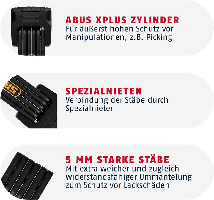 ABUS Faltschloss Bordo 6000K mit SH-Schlosshalter - Fahrradschloss mit XPlus Zylinder für hohen Mani