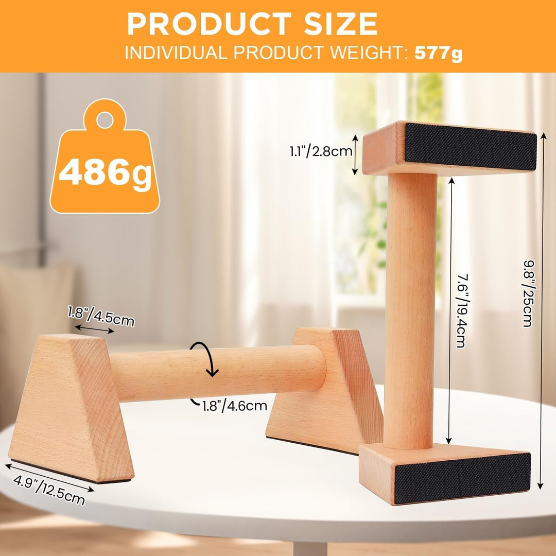 Liegestützgriffe aus Holz, 2 Stück 25cm Gelenksschonende Parallettes Ergonomische, Rutschfeste Hands