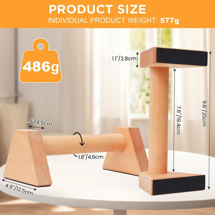 Liegestützgriffe aus Holz, 2 Stück 25cm Gelenksschonende Parallettes Ergonomische, Rutschfeste Hands
