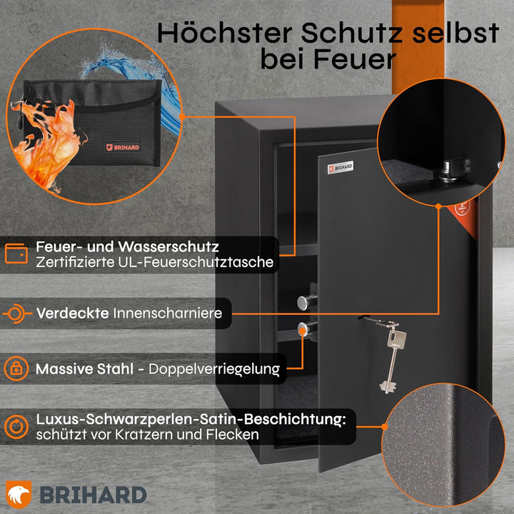 Brihard Business XL Tresor Safe mit Schlüssel-Schloss, 50x35x36cm (HxWxD), Titan Grau Business XL (5