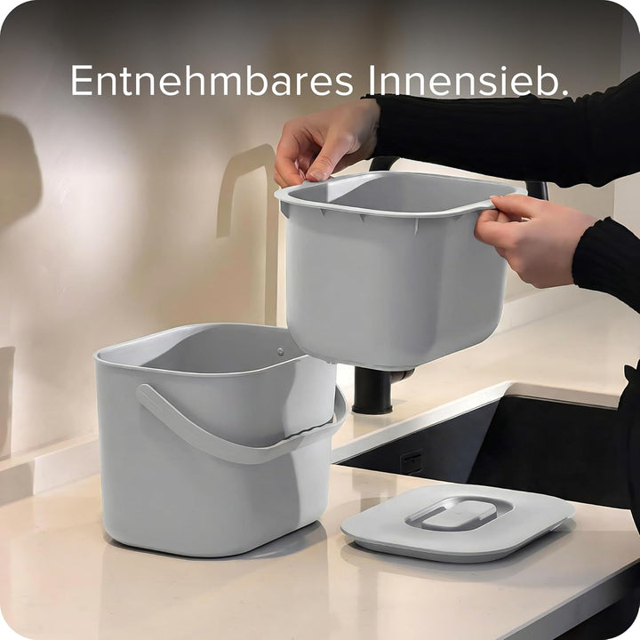 blackswedenhome. Biomülleimer Küche - 7L - Design Komposteimer mit Sieb - Bio-Mülleimer Geruchsdicht