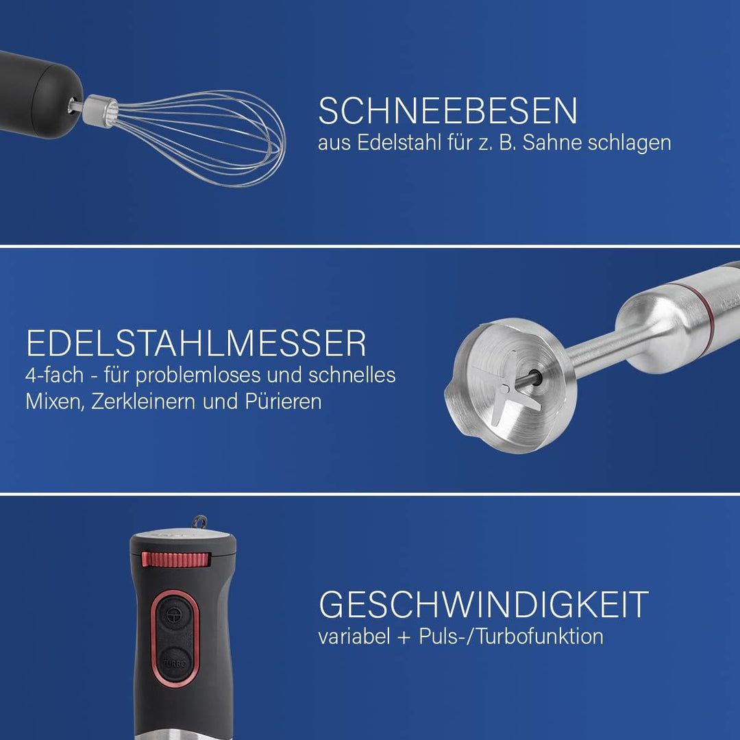 Stabmixer Set | 2in1 Handmixer Set inkl. Schneebesen + Pürierstab | Mixer mit XXL-Mixstab | ideal fü