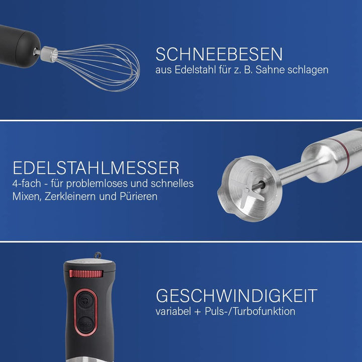 Stabmixer Set | 2in1 Handmixer Set inkl. Schneebesen + Pürierstab | Mixer mit XXL-Mixstab | ideal fü