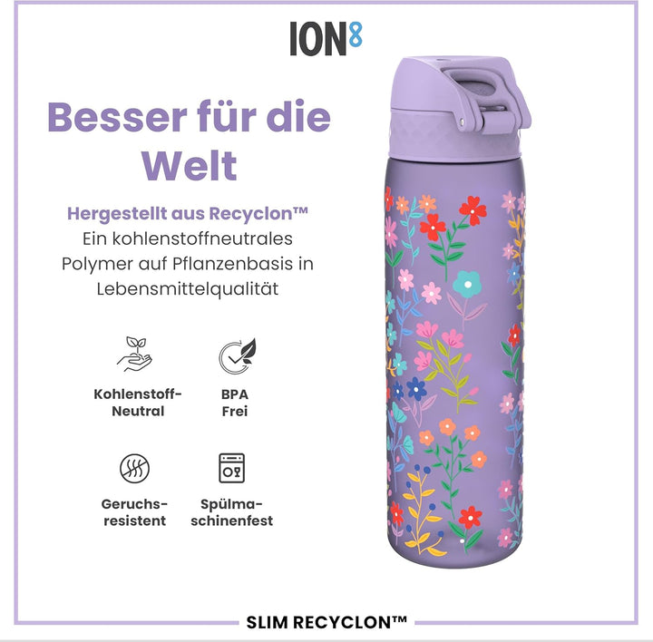 ION8 Trinkflasche 500 ml Auslaufsicher Einhandöffnung Sichere Verriegelung Spülmaschinenfest BPA-fre