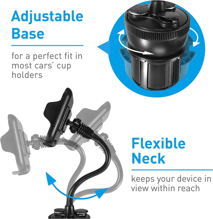 Macally MCUPPOWER 20 cm extralange einstellbare Auto-Halterung für Becherhalter mit 2 USB-Ladegeräte