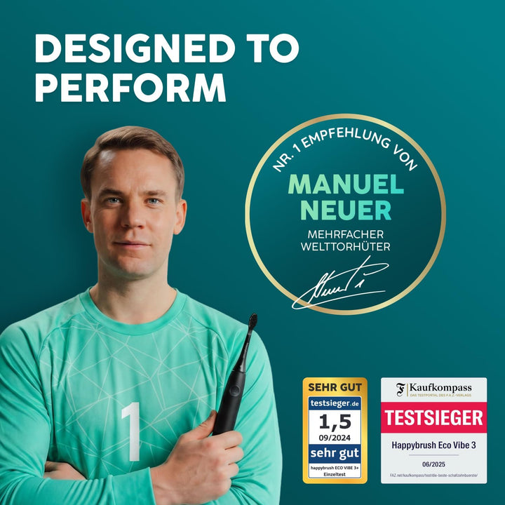 happybrush [Testsieger*] Elektrische Schallzahnbürste Eco VIBE 3 - Nachhaltige Zahnbürste mit 6 Woch