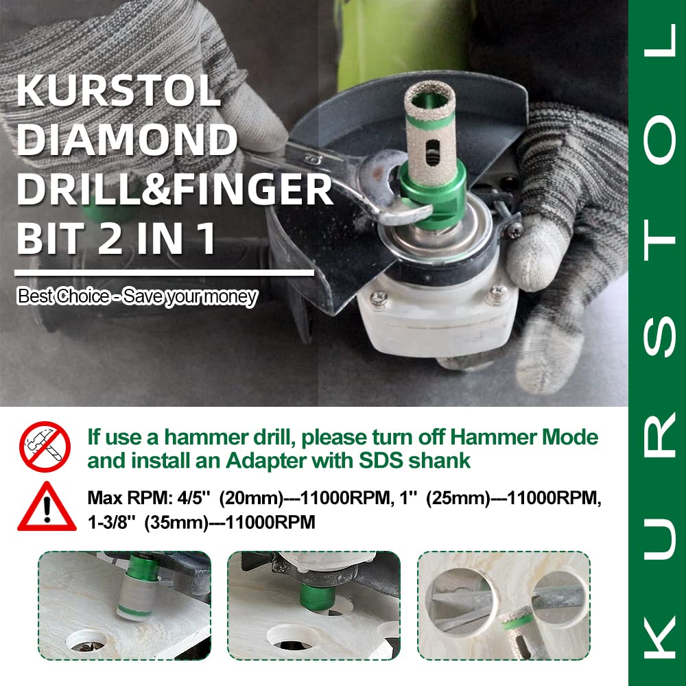 KURSTOL Diamant-Bohrkrone Kit - Diamantbohrer Dreikant Schaft 20mm+50mm Diamant Fingerfräser+SDS PLU