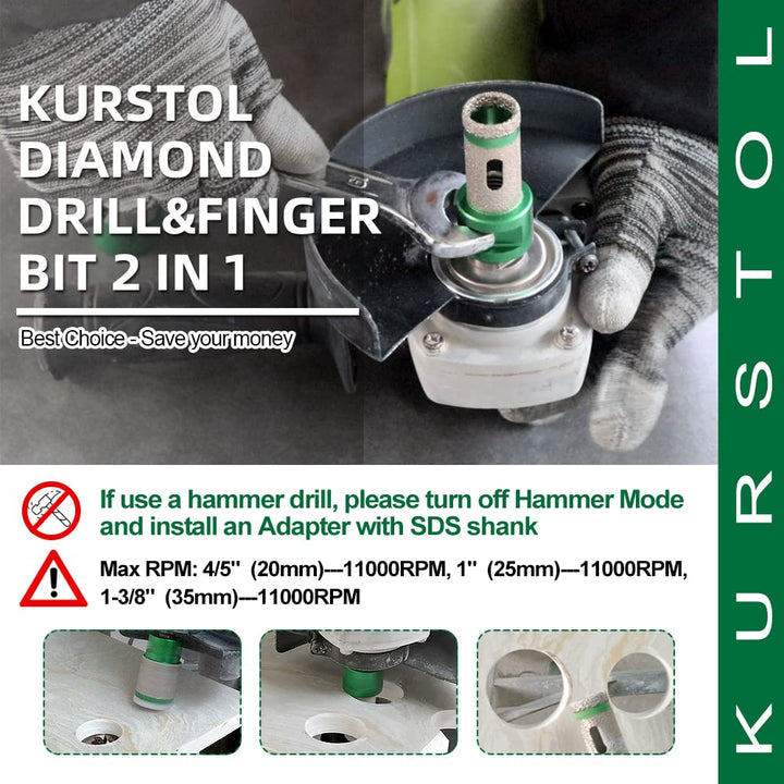 KURSTOL Diamant-Bohrkrone Kit - Diamantbohrer Dreikant Schaft 20mm+50mm Diamant Fingerfräser+SDS PLU