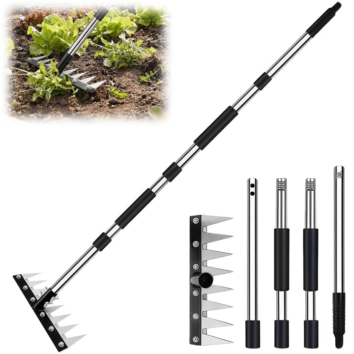 Garten Rechen, Harke Garten aus Manganstahl, Unkrautstecher mit Langem Stiel 155cm, Unkrauthacke Ent