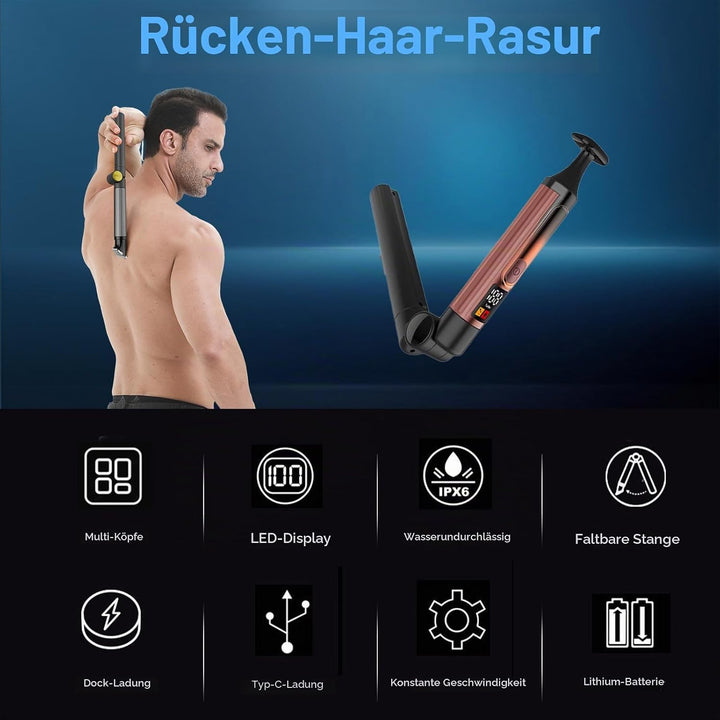 4-in-1-Rückenrasierer für Herren, elektrischer Rückenrasierer, Körperpflegeset, Körpertrimmer, Gesic